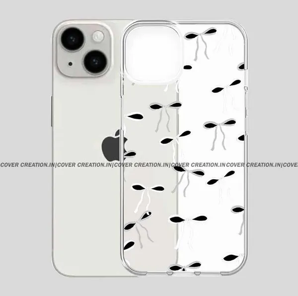 White_Black_Bow_Transparnt_Clear_Soft__Silicon_Case