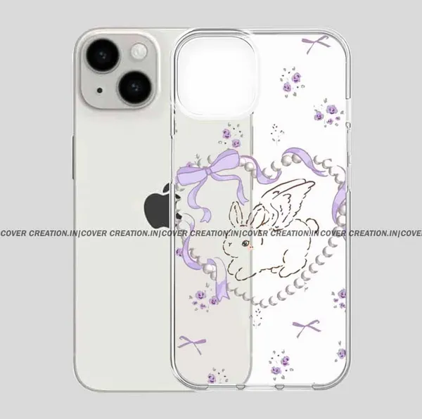 Cute_Lavender_Bunny_Flower_Bow_Clear_Soft__Silicon_Case