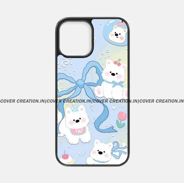Cute_Blue_Bow_&_Dogs_Premium_Glossy_Phone_Silicon_Case