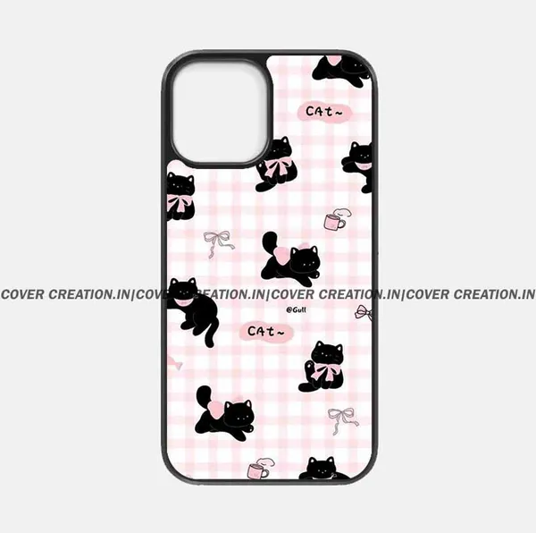 Black_Cat_Pink_Checks_Premium_Glossy_Phone_Silicon_Case