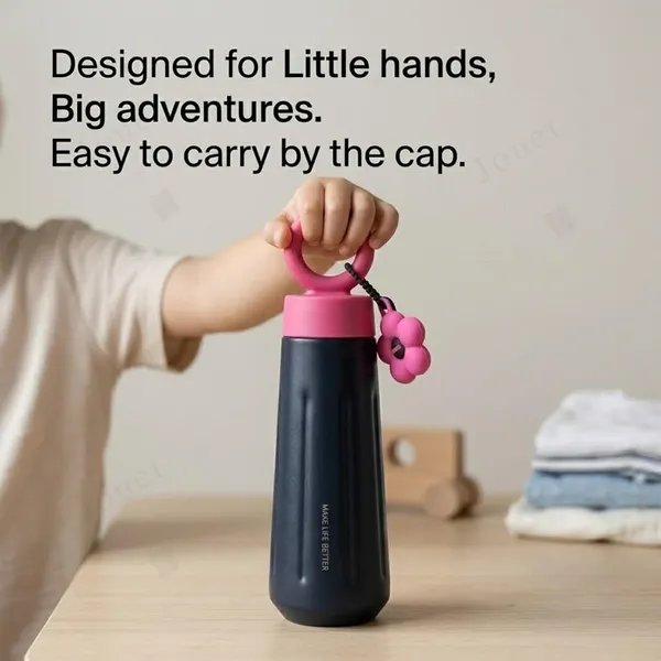 lapocci_Cute_Stainless_Steel_316_Insulated_Tumbler_Water_Bottle_450ml_for_Girls_Leak_Proof_Thermos_Flask_Ring_Handle_With_Flower_Charm_Cute_Black_&_Pink__Travel_Coffee_Mug_Gift_Hot_and_Cold_Bottle