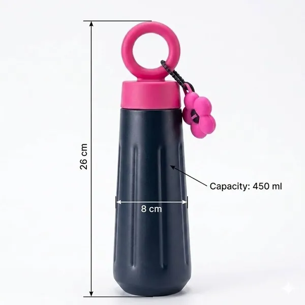 lapocci_Cute_Stainless_Steel_316_Insulated_Tumbler_Water_Bottle_450ml_for_Girls_Leak_Proof_Thermos_Flask_Ring_Handle_With_Flower_Charm_Cute_Black_&_Pink__Travel_Coffee_Mug_Gift_Hot_and_Cold_Bottle