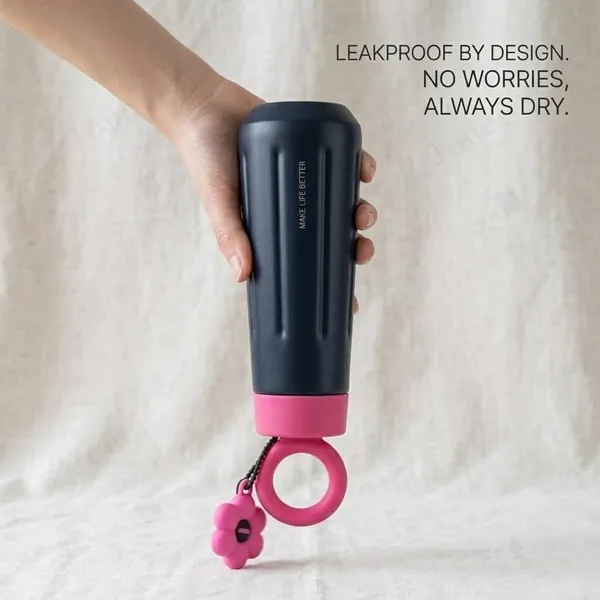 lapocci_Cute_Stainless_Steel_316_Insulated_Tumbler_Water_Bottle_450ml_for_Girls_Leak_Proof_Thermos_Flask_Ring_Handle_With_Flower_Charm_Cute_Black_&_Pink__Travel_Coffee_Mug_Gift_Hot_and_Cold_Bottle