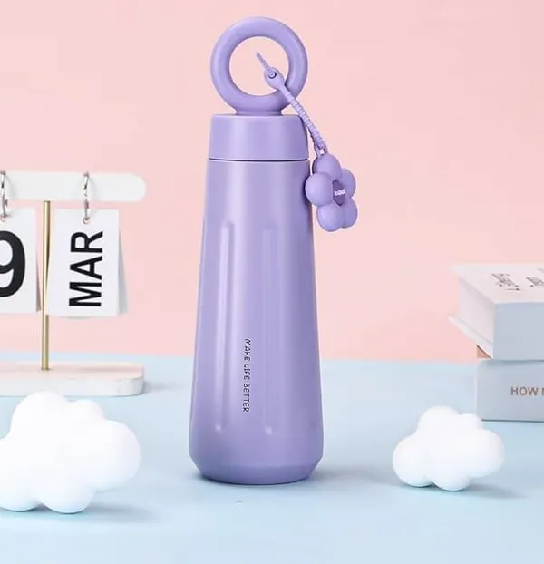 New_Fashion_Stainless_Steel_316_Insulated_Tumbler_Water_Bottle_450ml_for_Girls_Leak_Proof_Thermos_Flask_Ring_Handle_With_Flower_Charm_Cute_Light_Purple_Travel_Coffee_Mug_Gift_Hot_and_Cold_Bottle