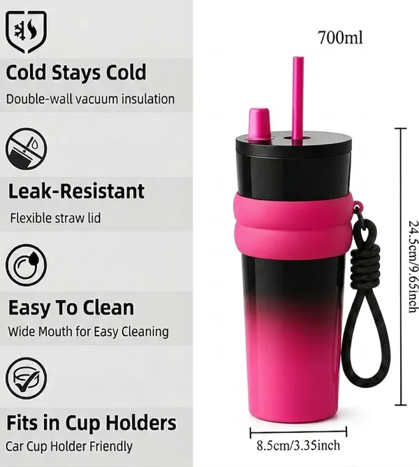 Tumbler_710_Ml_SUS_316_Superior_Steel_Tumbler_Vacuum_Flask_Water_Gym_Bottle_Smooth_Red_and_Black_Color_Leak_Proof_Lid_with_Straw_Carrying_Rope_Sipper_Bottle_For_Tea_Coffe_Water_Insulated_Hold_and_Cold