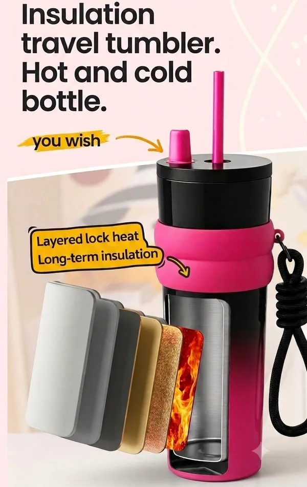 Tumbler_710_Ml_SUS_316_Superior_Steel_Tumbler_Vacuum_Flask_Water_Gym_Bottle_Smooth_Red_and_Black_Color_Leak_Proof_Lid_with_Straw_Carrying_Rope_Sipper_Bottle_For_Tea_Coffe_Water_Insulated_Hold_and_Cold