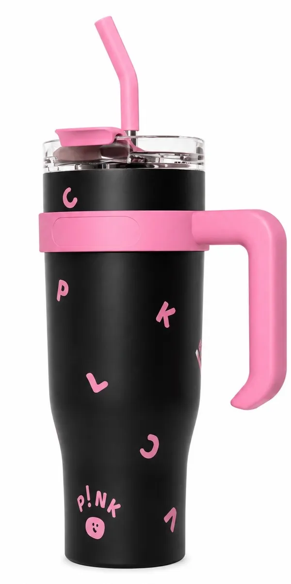 Pink_black_large_capacity_insulated_tumbler_40oz_1200_ml_Car_Mug_Water_Bottle_with_handle_and_straw