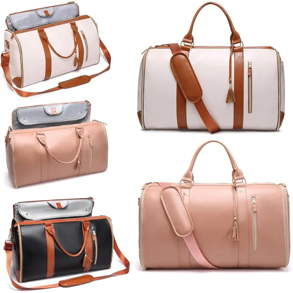 Beige_Foldable_Duffle_Bag_Travel_Convertible_Carry_On_Large_Size_Garments_For_Women