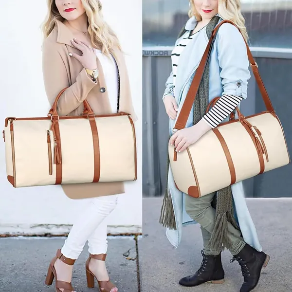 Beige_Foldable_Duffle_Bag_Travel_Convertible_Carry_On_Large_Size_Garments_For_Women