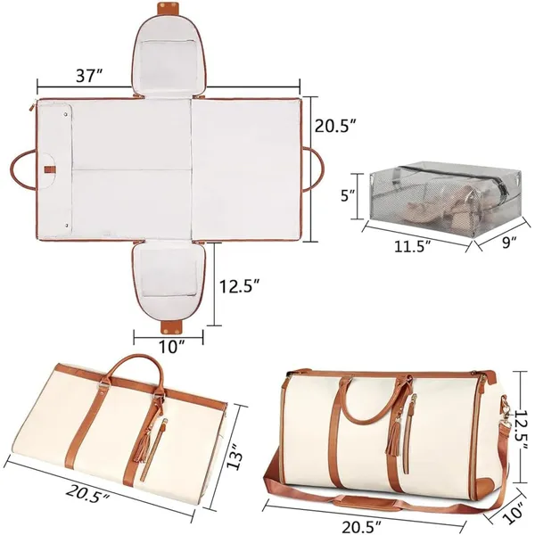 Beige_Foldable_Duffle_Bag_Travel_Convertible_Carry_On_Large_Size_Garments_For_Women