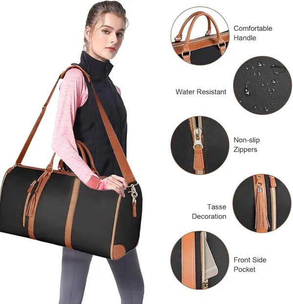 Brown_Foldable_Duffle_Bag_Travel_Convertible_Carry_On_Large_Size_Garments_For_Women