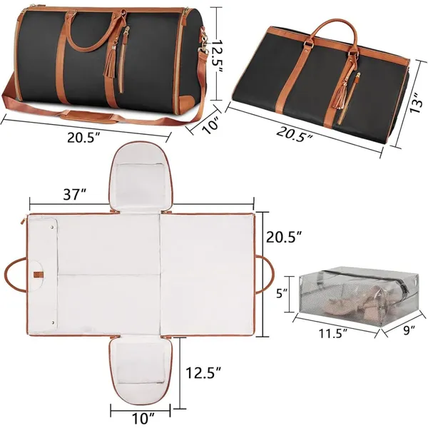 Brown_Foldable_Duffle_Bag_Travel_Convertible_Carry_On_Large_Size_Garments_For_Women