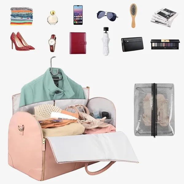 Pink_Foldable_Duffle_Bag_Travel_Convertible_Carry_On_Large_Size_Garments_For_Women