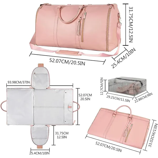 Pink_Foldable_Duffle_Bag_Travel_Convertible_Carry_On_Large_Size_Garments_For_Women