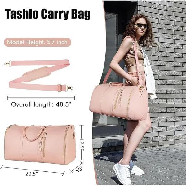 Pink_Foldable_Duffle_Bag_Travel_Convertible_Carry_On_Large_Size_Garments_For_Women