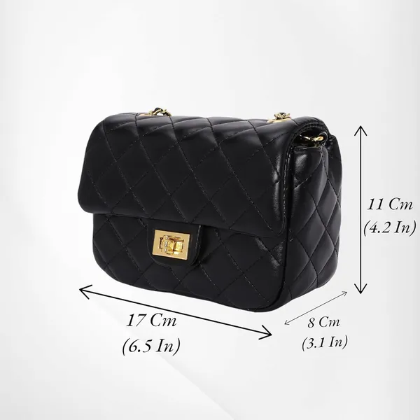 Black_Elegant_Quilted_Sling_Bag_Tylish_Faux_Leather_Crossbody_Adjustable_For_Women