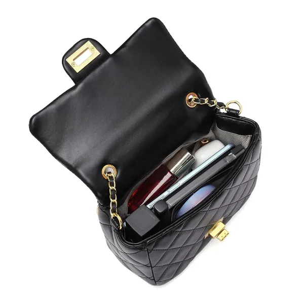 Black_Elegant_Quilted_Sling_Bag_Tylish_Faux_Leather_Crossbody_Adjustable_For_Women