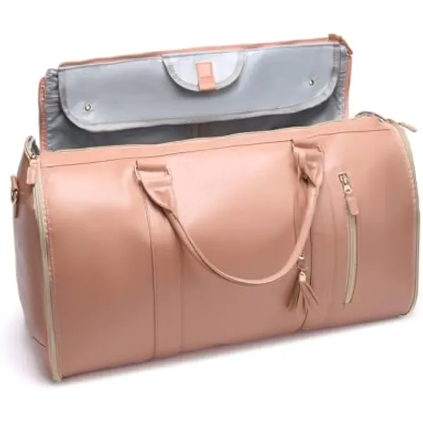 Pink_Foldable_Duffle_Bag_Travel_Convertible_Carry_On_Large_Size_Garments_For_Women