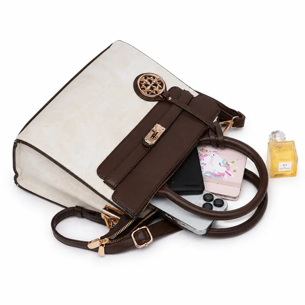 Beige_Florenza_Structured_Satchel_Handbag_Mall_2_Compartments_3_Inner_For_Women