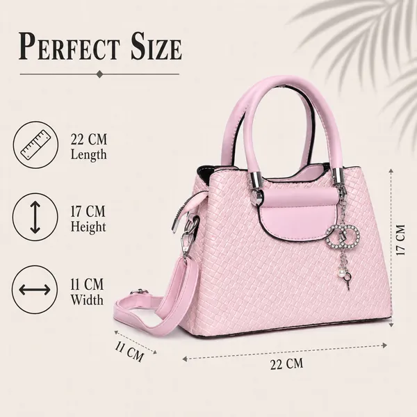 Pink_Vexa_Textured_Satchel_Handbag_3_Compartments_Mini_Top_Handle_Bag_For_Women
