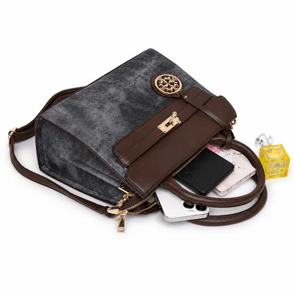 Black_Florenza_Structured_Satchel_Handbag_Mall_2_Compartments_3_Inner_For_Women