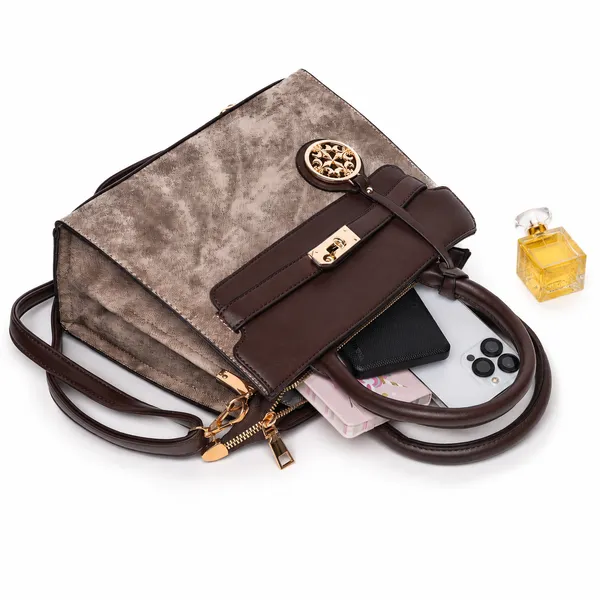 Brown_Florenza_Structured_Satchel_Handbag_Mall_2_Compartments_3_Inner_For_Women