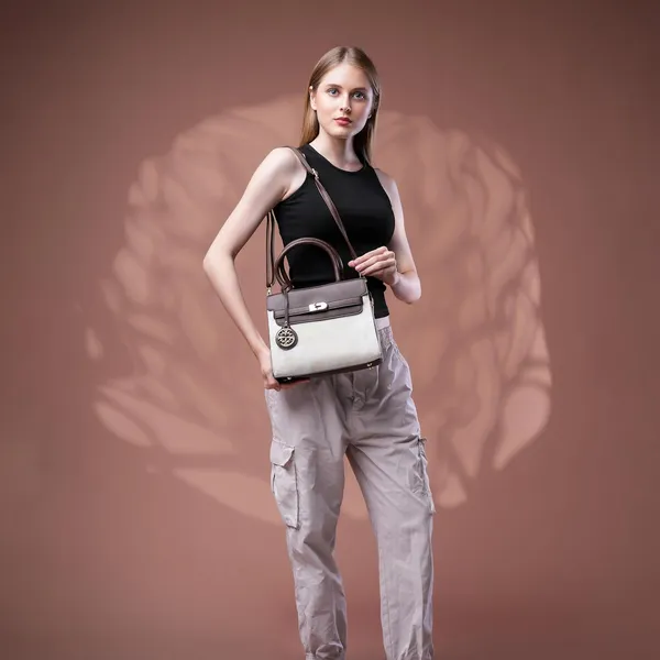 Beige_Florenza_Structured_Satchel_Handbag_Mall_2_Compartments_3_Inner_For_Women