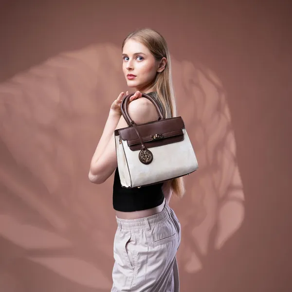 Beige_Florenza_Structured_Satchel_Handbag_Mall_2_Compartments_3_Inner_For_Women