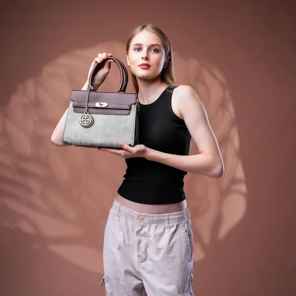 Grey_Florenza_Structured_Satchel_Handbag_Mall_2_Compartments_3_Inner_For_Women