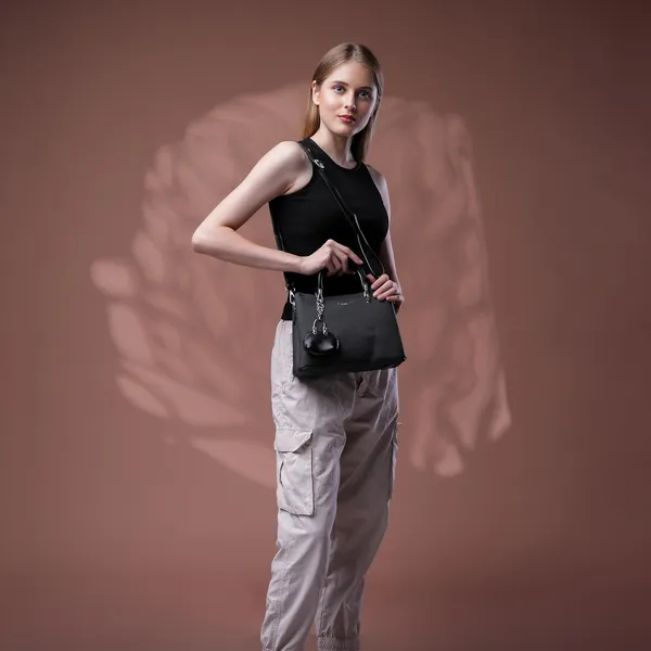 Black_Small_Satchel_Bag_3_Compartment_Sling_Strap_Structured_Small_For_Women