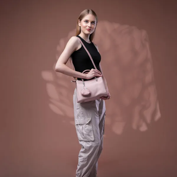 Pink_Small_Satchel_Bag_3_Compartment_Sling_Strap_Structured_Small_For_Women