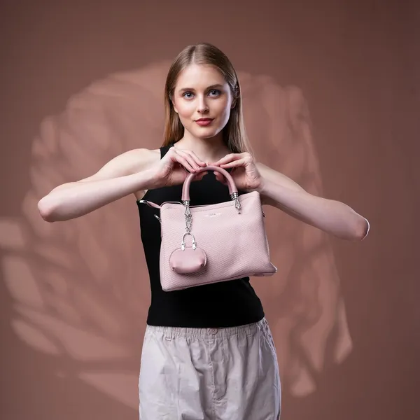 Pink_Small_Satchel_Bag_3_Compartment_Sling_Strap_Structured_Small_For_Women
