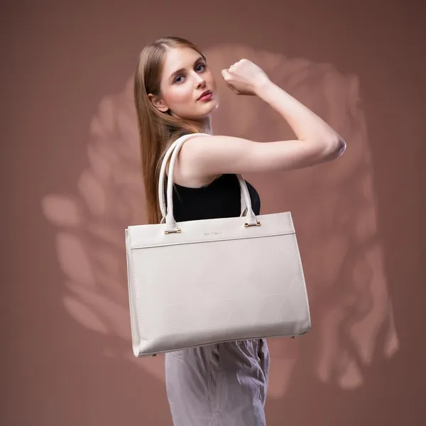White_Beauty_Bella_Clat_Structured_Tote_Bag_Office_Handbag_For_Women