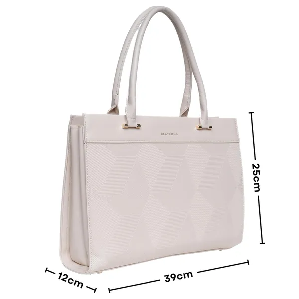 White_Beauty_Bella_Clat_Structured_Tote_Bag_Office_Handbag_For_Women