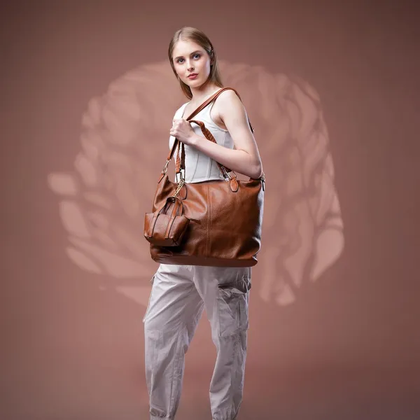 Brown_Duocharm_Trapezoid_Tote_Bag_Spacious_Shoulder_Handbag_Mini_For_Women