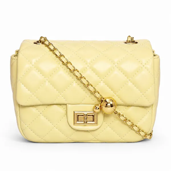 Yellow_Elegant_Quilted_Sling_Bag_Tylish_Faux_Leather_Crossbody_Adjustable_For_Women