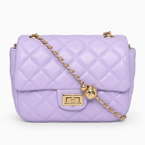 Lilac_Elegant_Quilted_Sling_Bag_Tylish_Faux_Leather_Crossbody_Adjustable_For_Women