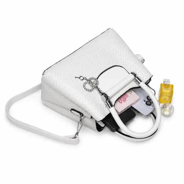 White_Vexa_Textured_Satchel_Handbag_3_Compartments_Mini_Top_Handle_Bag_For_Women
