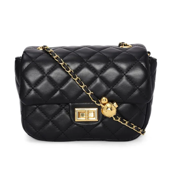 Black_Elegant_Quilted_Sling_Bag_Tylish_Faux_Leather_Crossbody_Adjustable_For_Women