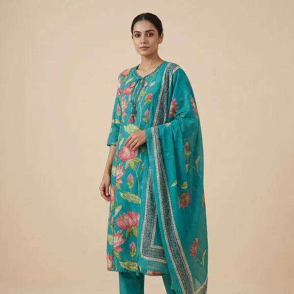 Rama_Green_Cotton_Printed_A_Line_For_Women