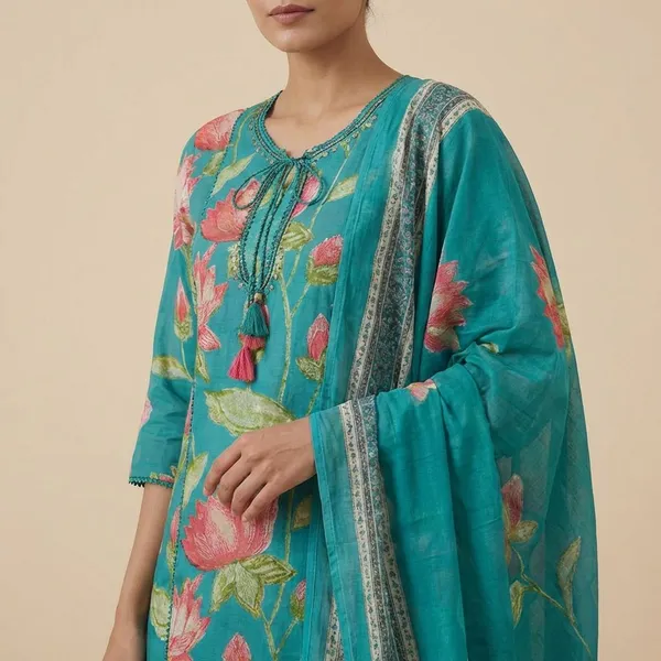 Rama_Green_Cotton_Printed_A_Line_For_Women