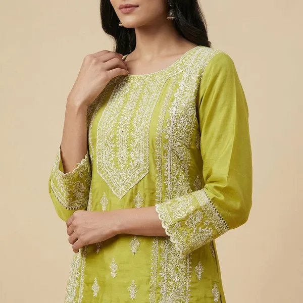 Peridot_Green_Cotton_Chiken_Work_Stright_Cut_Pant_Set_For_Women