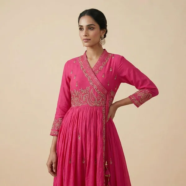 Rani_Pink_Mal_Cotton_Kurta_Set_Anarkali_For_Women