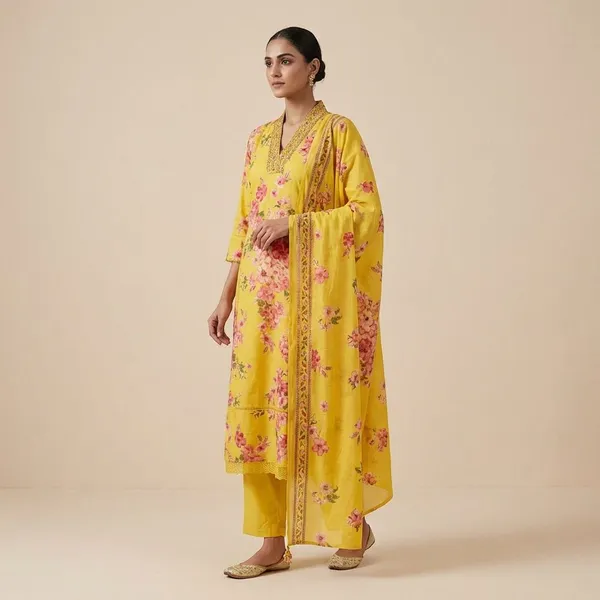 Yellow_Mal_Cotton_A_Line_Kurta_Set_For_Women