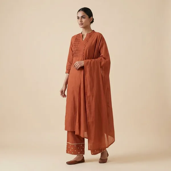 Rust_Orange_Mal_Cotton_Stright_Cut_Set_For_Women