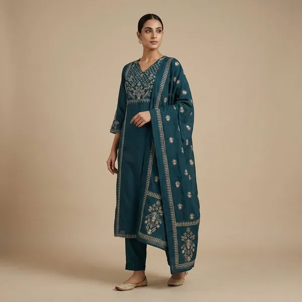 Navy_Blue_Cotton_A_Line_Kurta_Set_For_Women