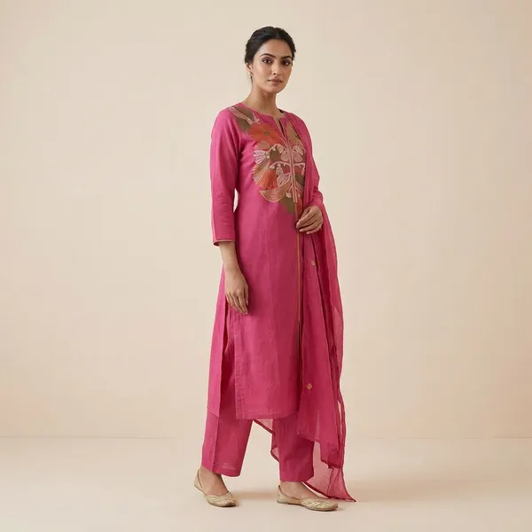 Mehandi_Green_Cotton_A_Line_Kurta_Set__And_Pink_Cotton_A_Line_Frunt_Cut_Kurta_Set_For_Women_Combo_Pack_Of_2