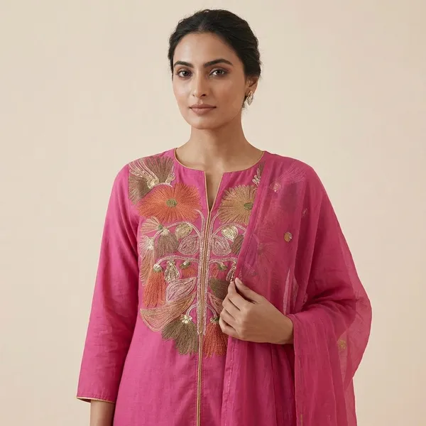 Mehandi_Green_Cotton_A_Line_Kurta_Set__And_Pink_Cotton_A_Line_Frunt_Cut_Kurta_Set_For_Women_Combo_Pack_Of_2