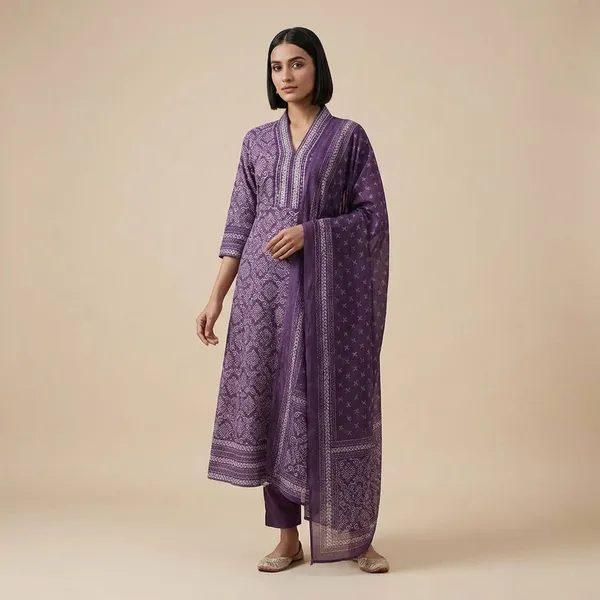 Musturd_Cotton_Onepice_Anarkali_Printed__And_Purple_Cotton_Printed_For_Women_Combo_Pack_Of_2