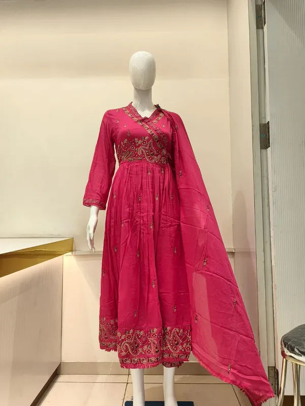 Rani_Pink_Mal_Cotton_Kurta_Set_Anarkali_For_Women